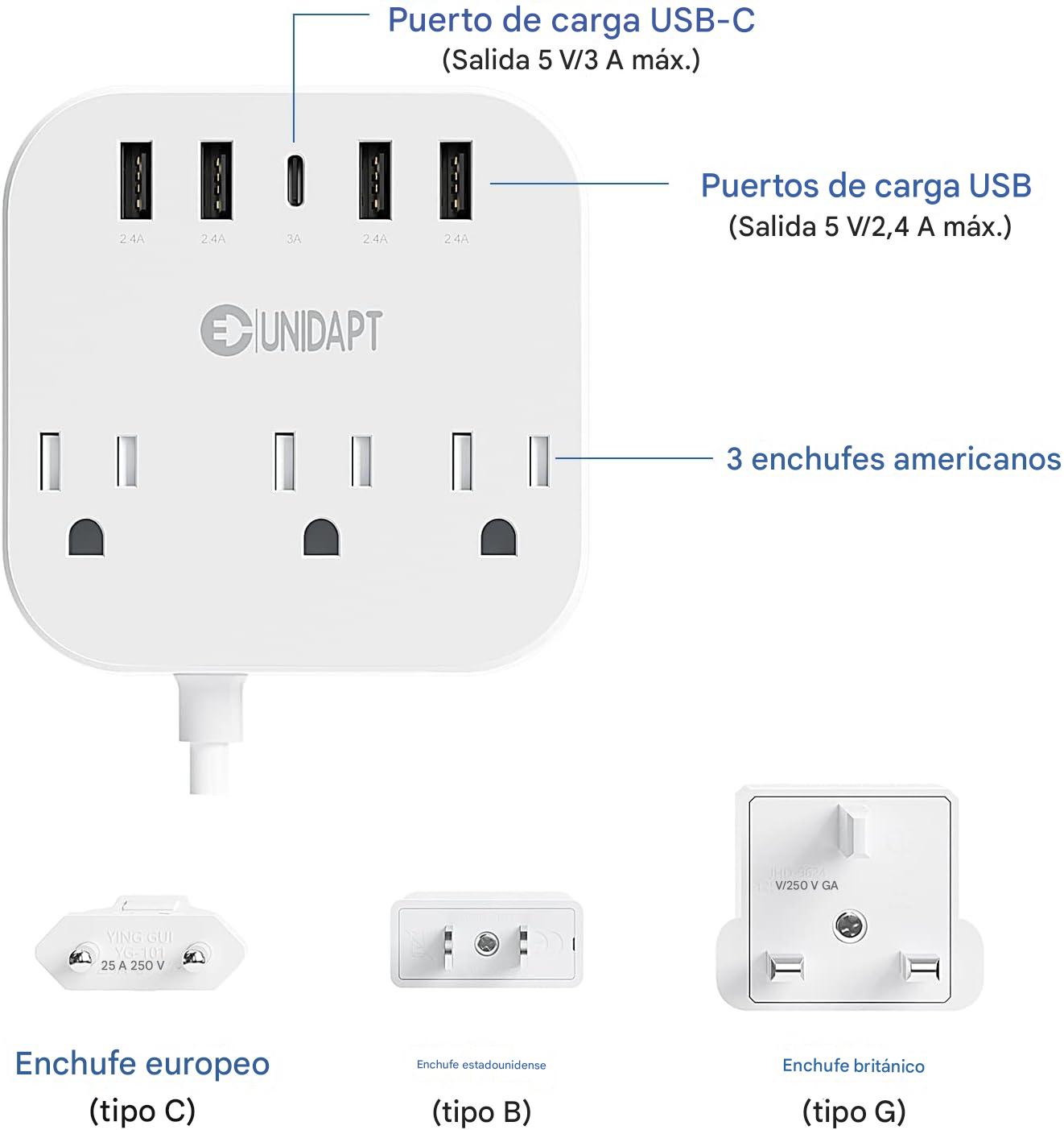 Adaptador Universal 8 en 1 con Regleta de Energía