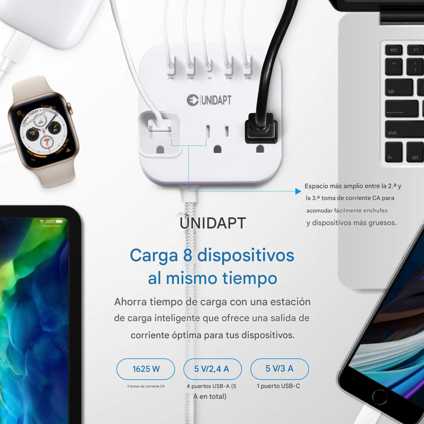 Adaptador Universal 8 en 1 con Regleta de Energía