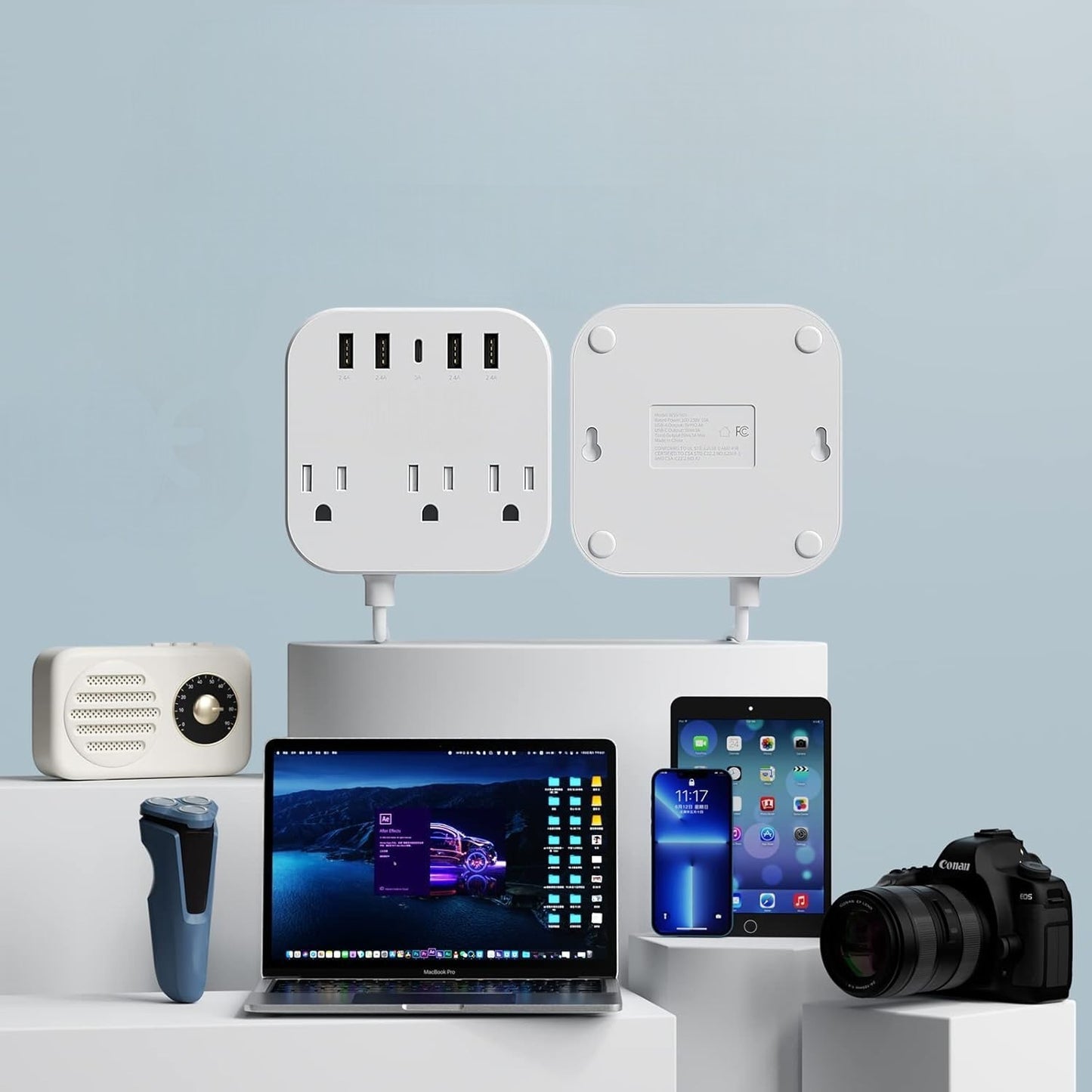 Adaptador Universal 8 en 1 con Regleta de Energía