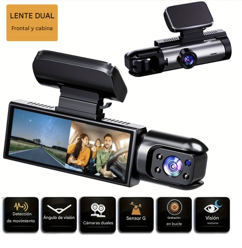 Cámara de Seguridad Vehicular 1080P con Doble Lente y Visión Nocturna IR – Seguridad Total en Cada Trayecto