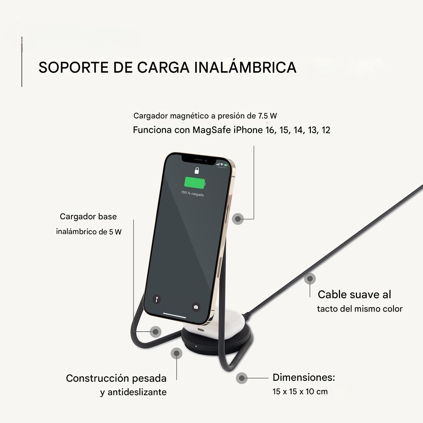 CARGA ELEGANTE – Soporte de Carga Inalámbrica 2 en 1 con Lino Belga y Tecnología MagSafe