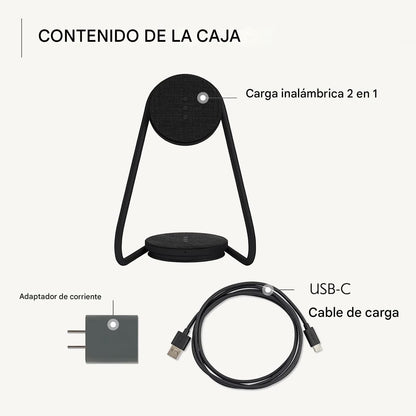 CARGA ELEGANTE – Soporte de Carga Inalámbrica 2 en 1 con Lino Belga y Tecnología MagSafe