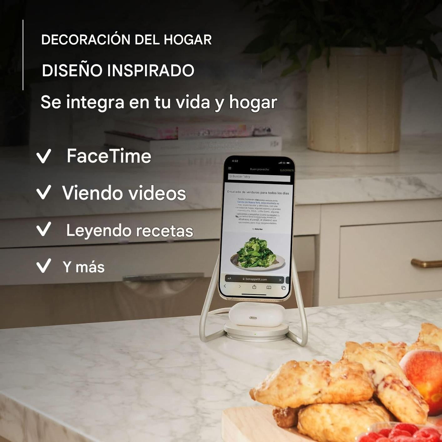 CARGA ELEGANTE – Soporte de Carga Inalámbrica 2 en 1 con Lino Belga y Tecnología MagSafe