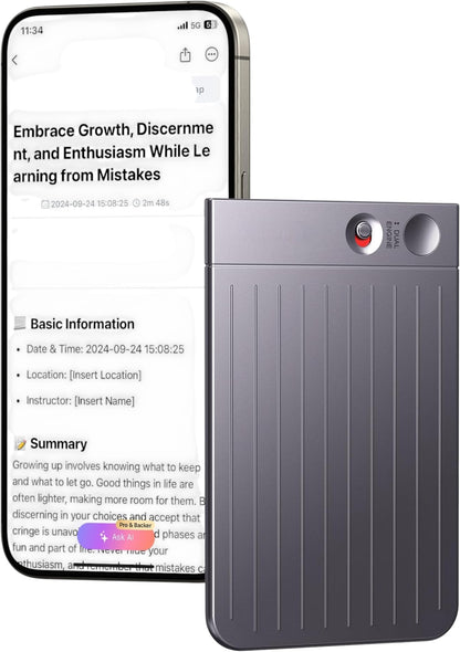 Grabadora de Voz AI Note – Grabadora de Alta Calidad con Control de App, Transcripción y Resumen con Tecnología AI
