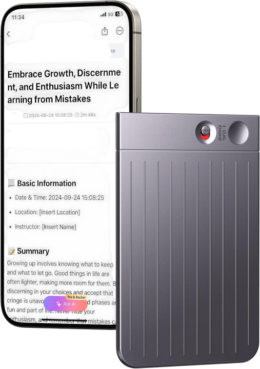 Grabadora de Voz AI Note – Grabadora de Alta Calidad con Control de App, Transcripción y Resumen con Tecnología AI
