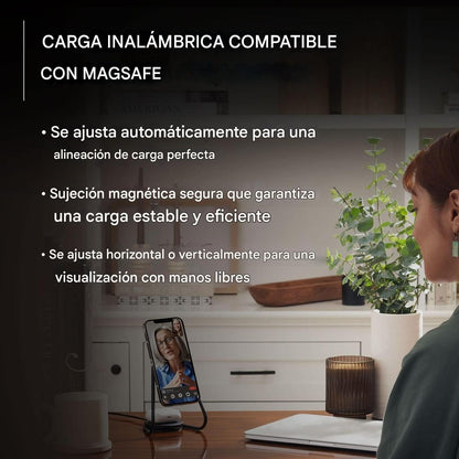 CARGA ELEGANTE – Soporte de Carga Inalámbrica 2 en 1 con Lino Belga y Tecnología MagSafe
