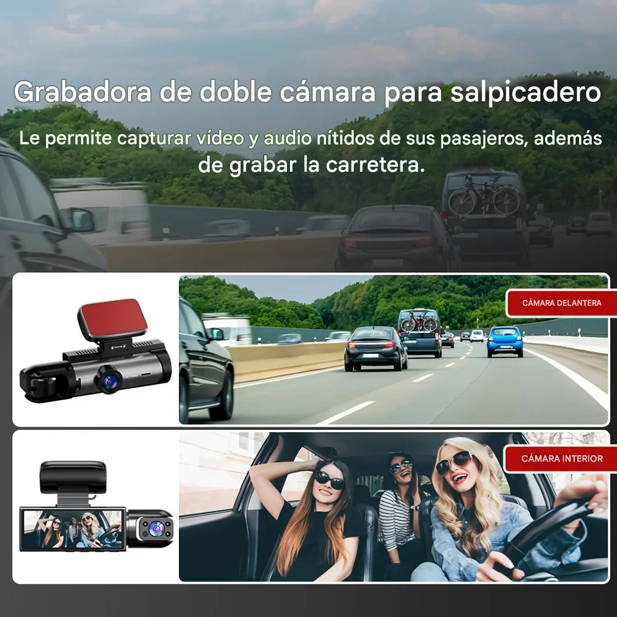 Cámara de Seguridad Vehicular 1080P con Doble Lente y Visión Nocturna IR – Seguridad Total en Cada Trayecto